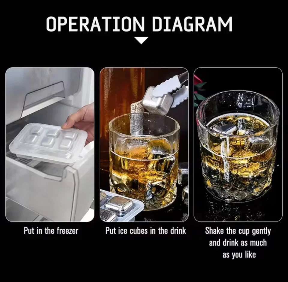 4pcs Dice Reusable Whiskey Stones Stainless Steel Ice Cubes QuickFreeze 2.5x2,5 - Image 2 of 4