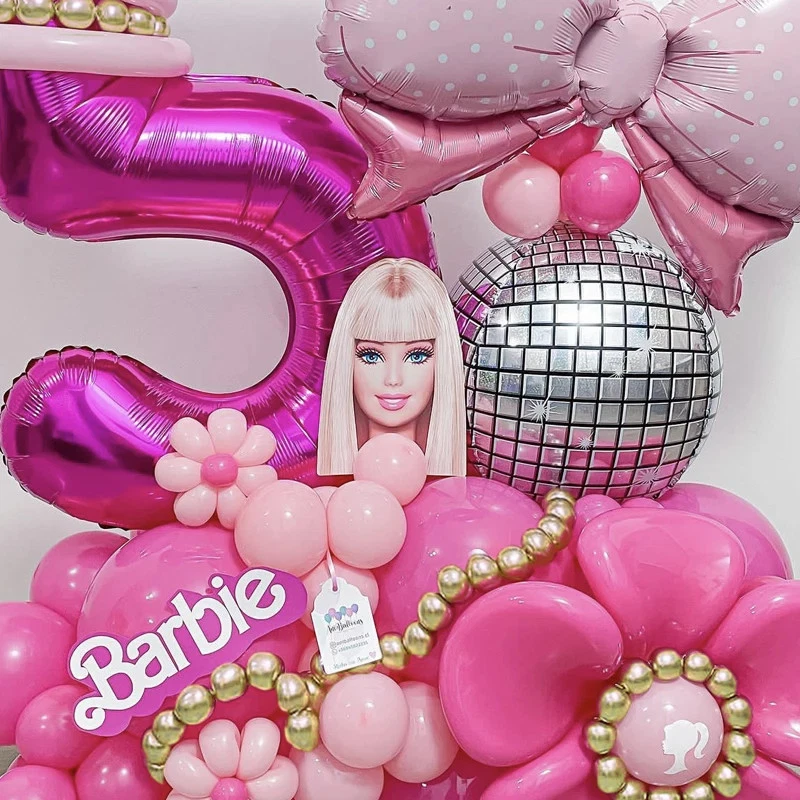 51Pcs Rose Red Pink Latex Balloons Number 1-9th Bow Knot Foil Ball Baby Shower K - Image 3 of 4