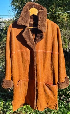 La Vitesse Vintage Pelzvelour Wildleder Wollfell Mantel Echtleder Gr.40