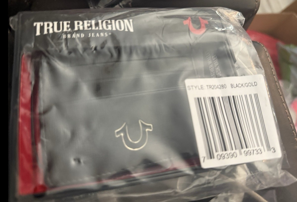 TRUE RELIGION Zoyla Horseshoe Leather RFID Card Case RP $45 Black
