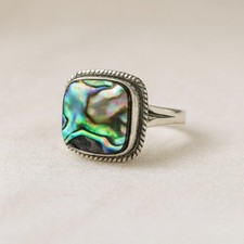 Abalone Shell Ring: 925 Sterling Silver, Cushion Cut Gemstone,Handmade Boho Ring