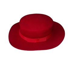 Vintage Red Wool Felt Boater Hat Wide Brim Made in USA