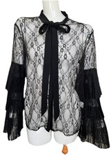 Brigitte Bardot Sheer Lace Blouse with Long Bell Sleeves- NEW! CUTE!