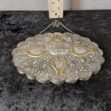 Ornate Turkish Persian Style Wall Mirror Vintage Gold Tone Floral Metal Hanging 