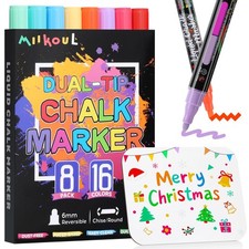 6MM Window Chalk Markers with Whiteboard, 16 Colors 8 Pack Dual Tip Liquid Er...
