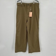Quince Women's Stretch Cotton Twill Wide-Leg Crop Pants sz 26 Olive Green NWT