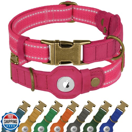 Collar de perro de cuero reflectante con soporte AirTag - Collar de perro suave Apple Airtag - Imagen 1 de 5