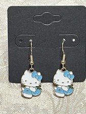 Hello Kitty Blue Strawberry Gold Drop Dangle Adorable Fashion Fun Earring Set