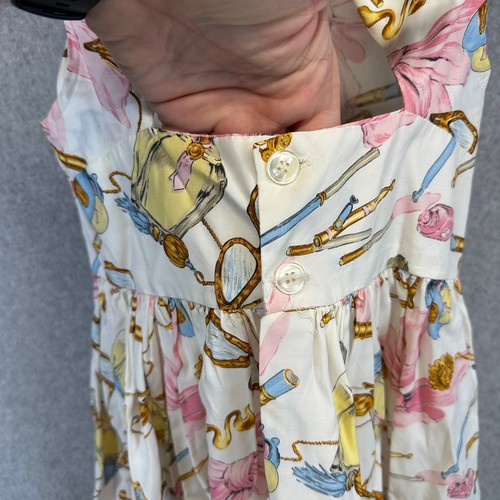 Vintage Maxou Dress Childerns Girls Size 10 Pink Cosmetic & Floral Print A-Line - Picture 5 of 13