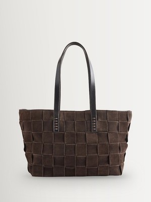 DRAGON DIFFUSION Japan Dark Brown Woven Suede Large Tote Shoulder Bag Purse
