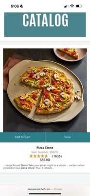 Pampered Chef Pizza Stone with Handles 15'' Large Round Made In USA