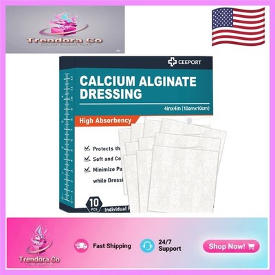 Comfortable 4'' x 4'' Calcium Alginate Dressings - 10 Individual Non-Stick Pads