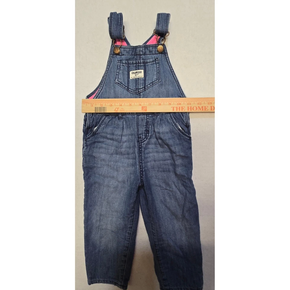 Mono vaquero OshKosh Bgosh 2T niña rosa forrado de vellón chaleco trasero Foto 3 de 4