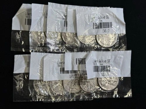 10 Walking Liberty Half Dollars 90% Silver Good-VG Littleton Holders