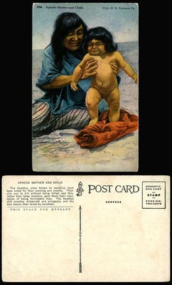 Apache Mutter & Kind, Indianer rote Indianerin & Baby, USA alte Postkarte