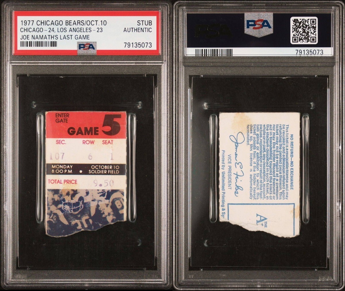 1977 JOE NAMATH FINAL NFL GAME TICKET STUB LA RAMS VS CHICAGO