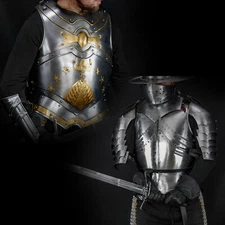 Steel Gothic Cuirass with Leather Belt – Reenactment Body Armor 18G