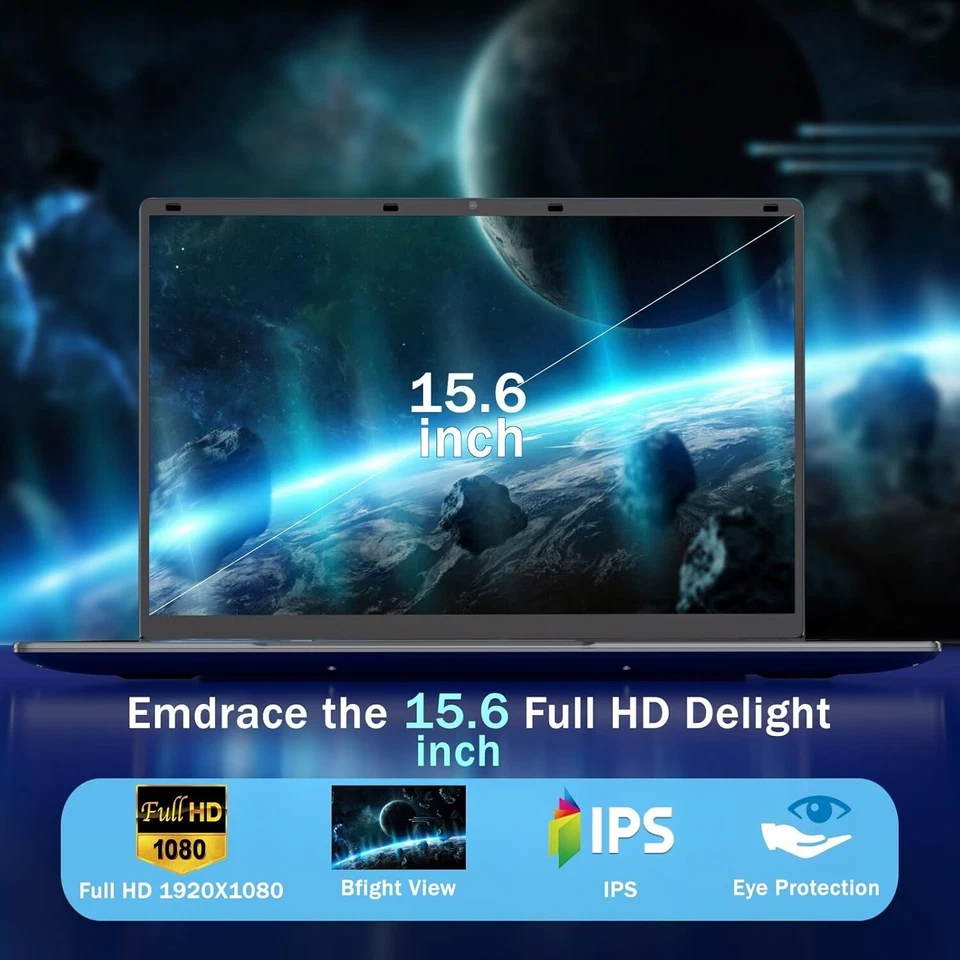 Notebook Intel N95, 16GB RAM + 512GB SSD, 16" 1080P, Touch ID, QWERTY US - Immagine 4 di 4