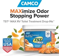 Camco TST MAX Camper/RV Toilet Treatment Drop-INs Orange Scent, 30-Pack (41183)