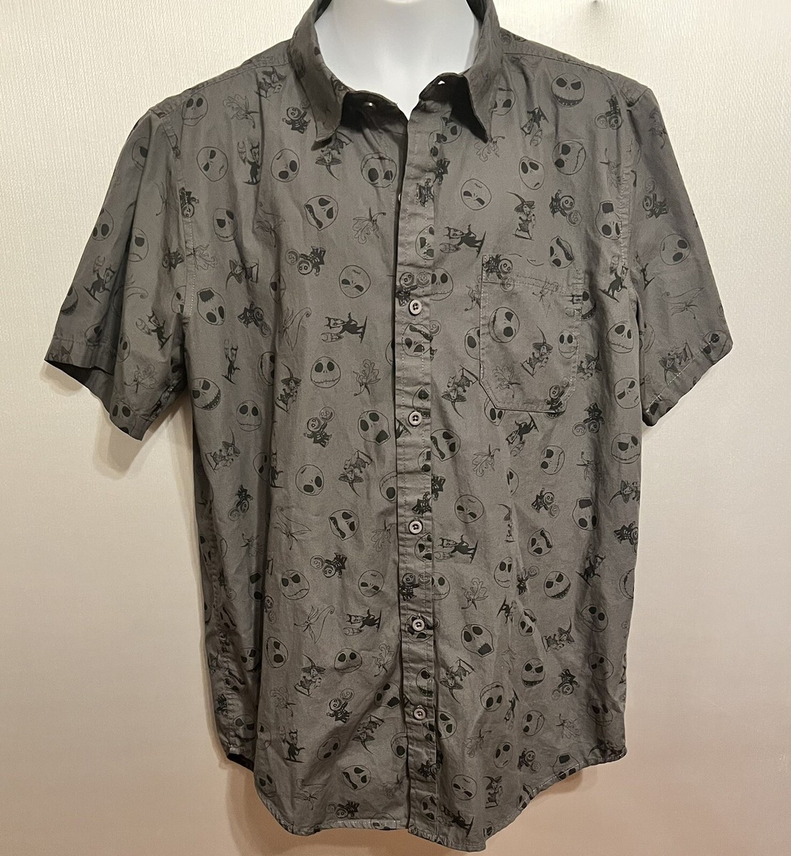 Disney Mens Nightmare Before Christmas Jack Skellington Button Down Small