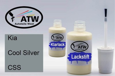 Kia, Cool Silver, CSS, 20ml Lackstift + 20ml Klarlack - Set