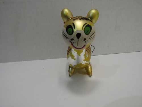 OLD VINTAGE GLASS CHRISTMAS HOLIDAY TREE ORNAMENT GOLD CAT ITALY DECO - Picture 2 of 4