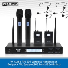 W Audio Wireless Microphone Set 4 X Radio Mics Handheld Lavalier Headset Karaoke