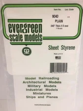 Evergreen Scale Models Styrene Sheet Plain 6 x 12in 15.2 x 30.5cm .040in .1 9040