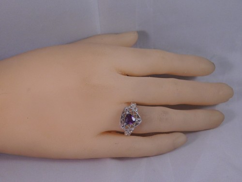 0,56 quilates Anillo estilo filigrana de plata esterlina trillón amatista - Imagen 8 de 9