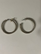 Large Metal Tones Hoop Pierced Earrings Embellished With Rhinestones