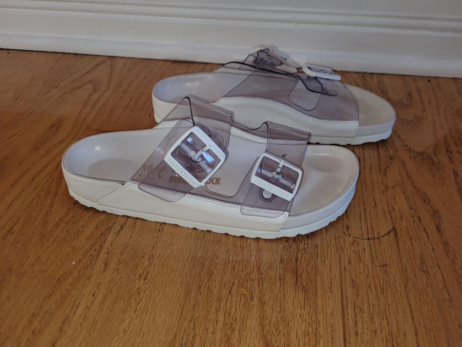 Authentic Manolo Blahnik x Birkenstock Arizona Clear Slide Sandals White  Size 38 | eBay