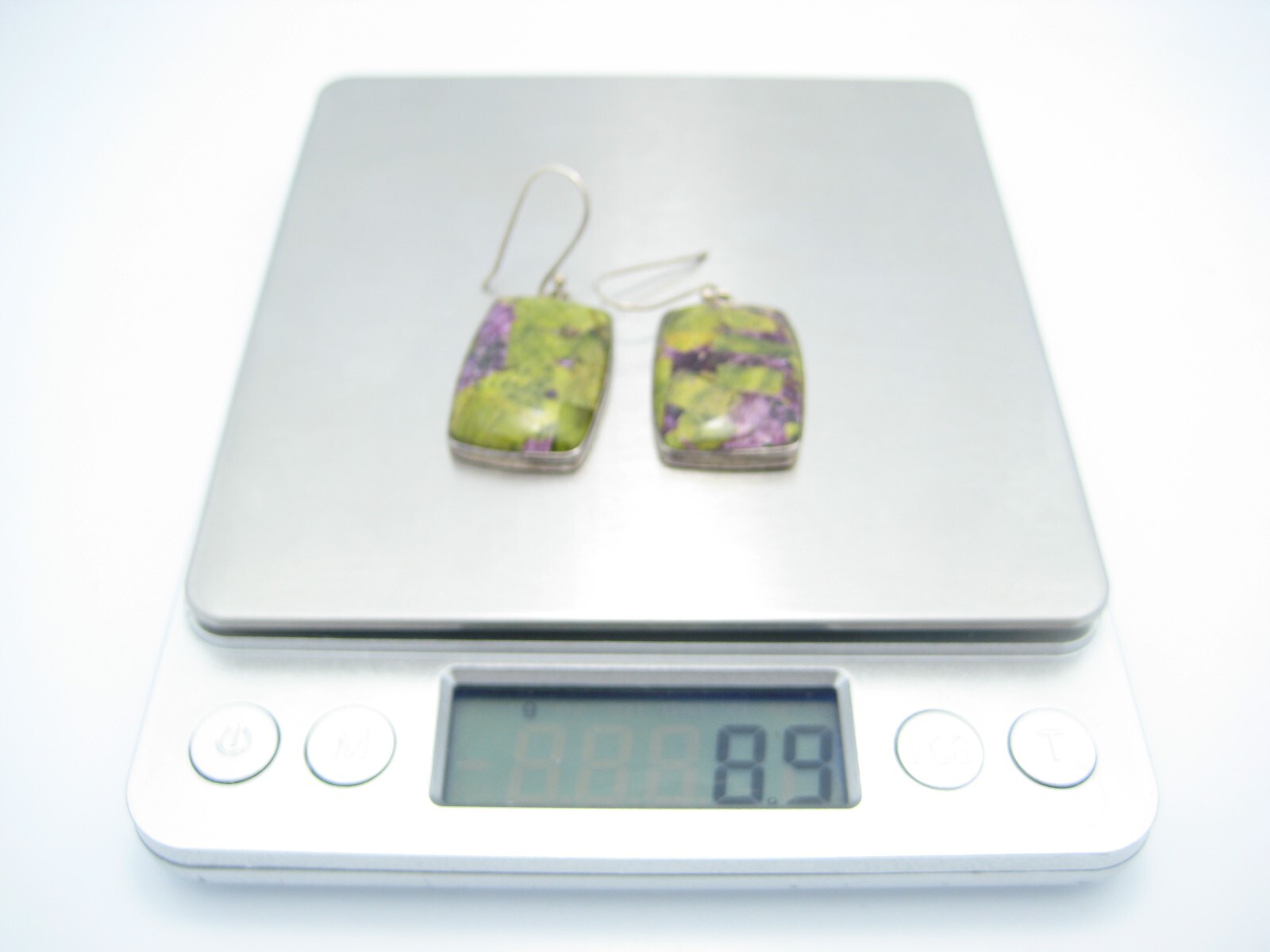 Sterling Silver Rectangular Green Purple Stud Dan… - image 4