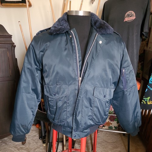 Vintage WORK GEAR blaue Bomber Nylon Jacke Herren LARGE Top Zustand 70er Jahre - Bild 6 von 13