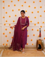 Women' s Rayon Slub Embroidery Kurta with Pant  Dupatta