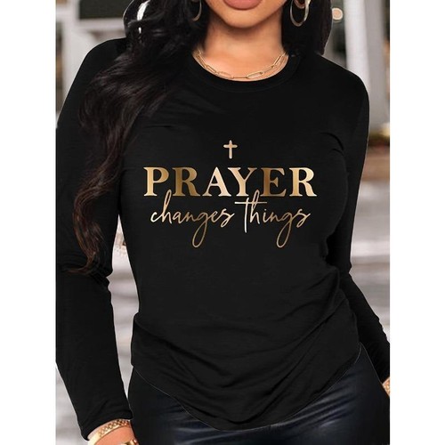 New Plus Size Women's Casual Long Sleeved T-shirt Letter Print Fashion Tops - Picture 7 of 7