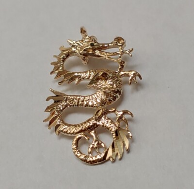  New 14k Yellow Gold Dragon Charm Pendant 