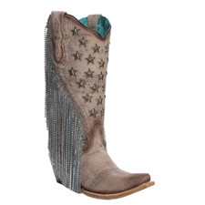 Corral Ladies Brown Embroidery  Star Stud Fringe Western Boots A4625