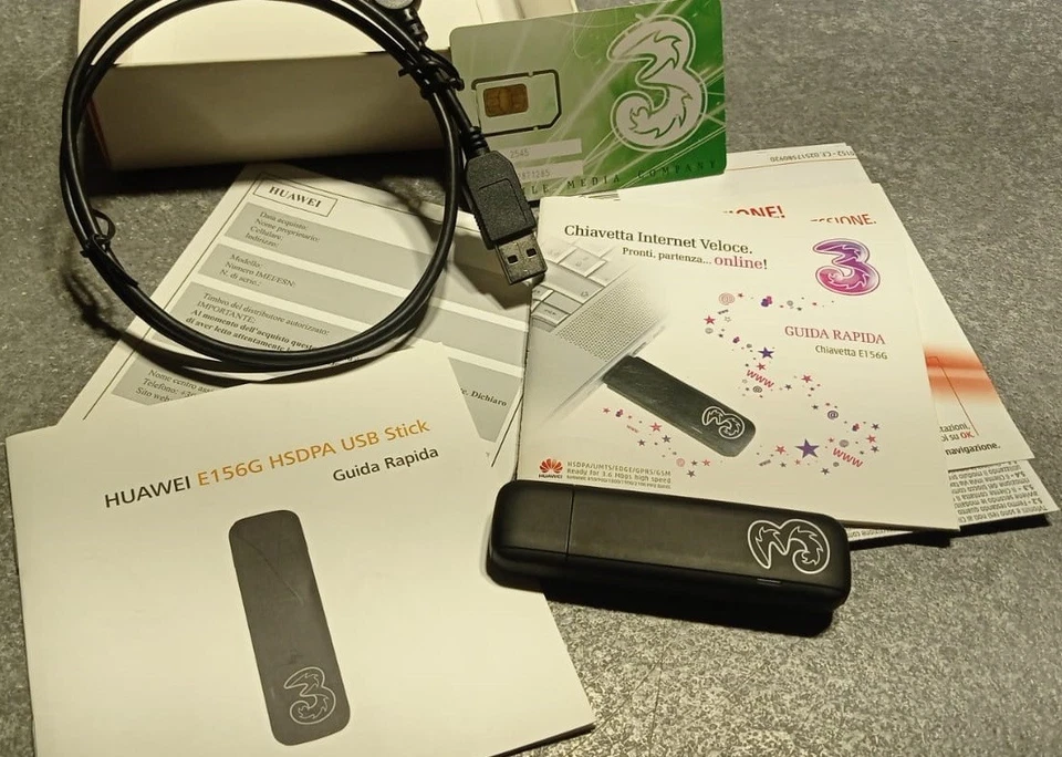 CHIAVETTA INTERNET VELOCE HUAWEI E156G BRANDIZZATA TRE NUOVA FONDO MAGAZINO - Immagine 2 di 4