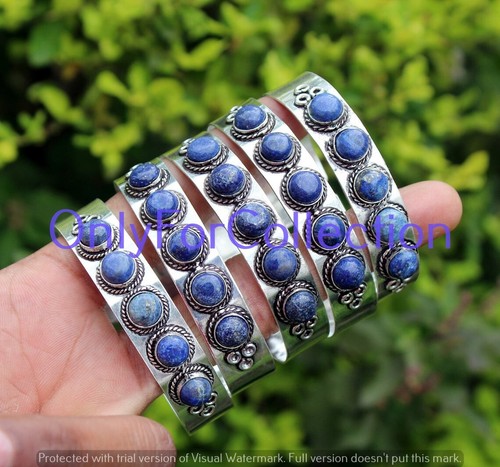Buy!! Lapis Lazuli Gemstone Cuff Bangle 925 Sterling Silver Plated Lot 10pcs - Picture 1 of 7