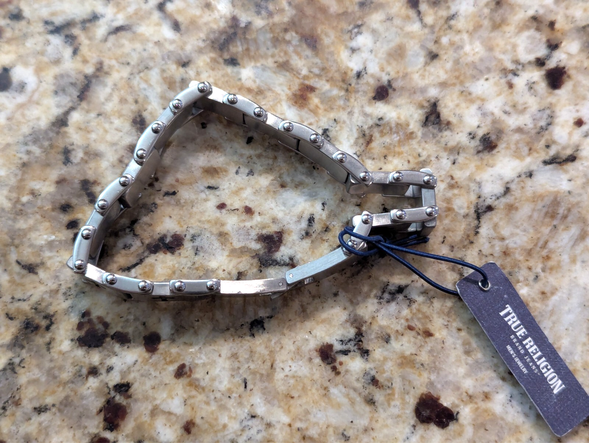 True Religion Men's Jewelry Cross Bracelet Link Chain Stainless