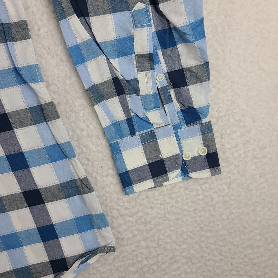 Toscano Shirt Mens Large Blue White Check Plaid Cotton Dress Button Up - Image 2 of 4
