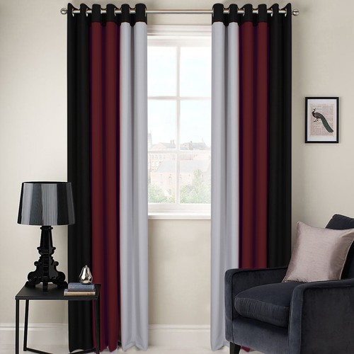 RING TOP FULLY LINED 3 TONE 160GSM READY MADE PAIR OF EYELET CURTAINS FREE P&P!! - Picture 4 of 12