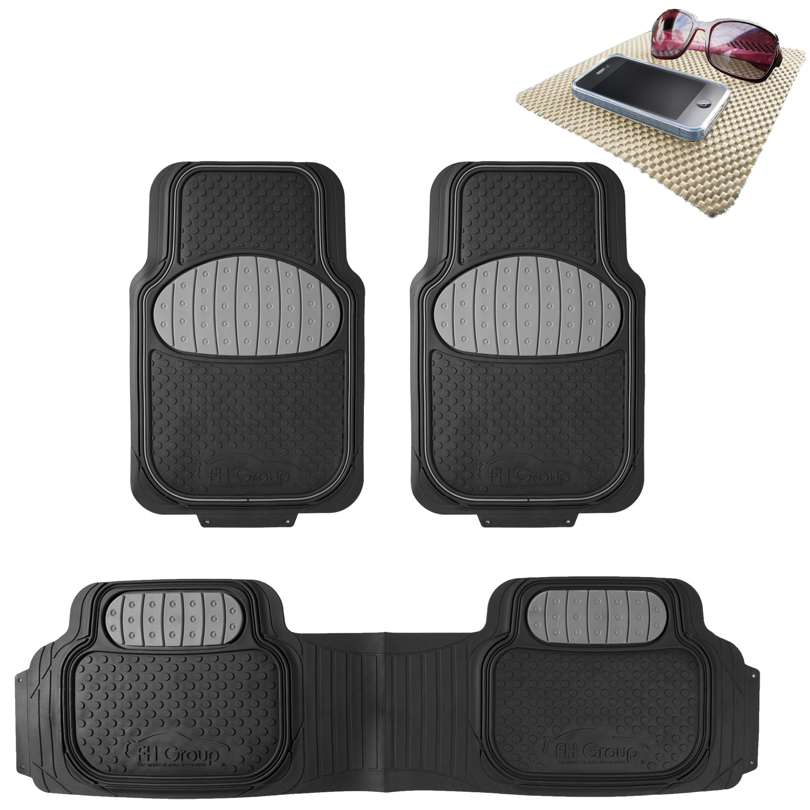 FH Group Universal Floor Mats for Auto Car SUV Gray Black w/ Free Dash Mat