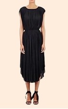 ULLA JOHNSON Jet Black Pleated Lily Satin Midi Dress Size 2