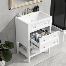 24" Bathroom Vanity w/Sink, Freestanding Bath Vanity Cabinet, Drawer, Open Shelf