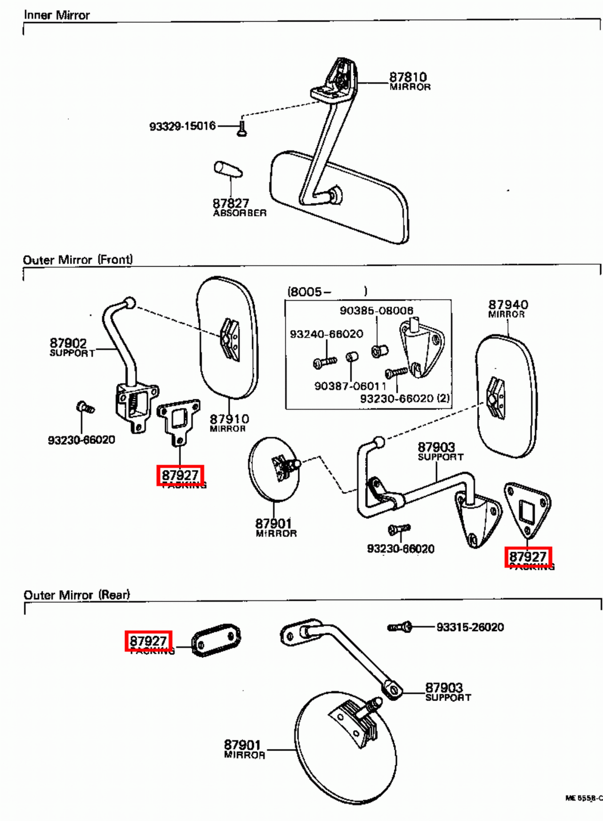 Genuine Toyota LandCruiser HJ45 FJ55 FJ45 FJ43 Mirror Arm Pad Rubber Gasket x2 eBay
