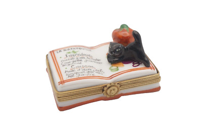 New French Limoges Box Black Kitty Cat Kitten on La Ratatouille Recipe Cook Book
