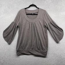 AB Studio Womens Blouse Gray Slit Flare 3/4 Sleeve Scoop Neck Pullover Size L