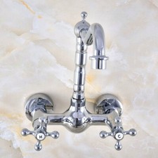 Polished Chrome Brass Kitchen Bathroom Sink Swivel Faucet - Wall Mounted snf576