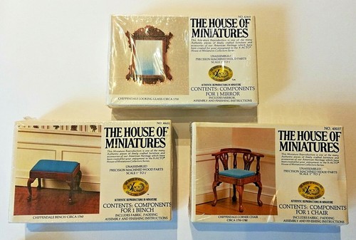 House of Miniatures Chippendale Themed 7 Furniture Lot Dresser Chests Chair NIB - Picture 3 of 4